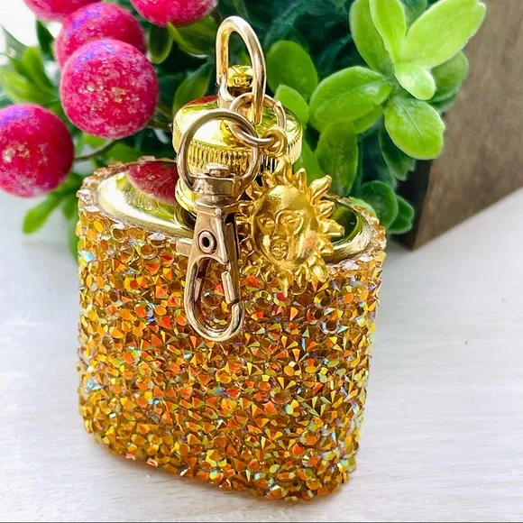 MINI FLASK crystal encrusted keyring IRIDESCENT keyfob CELESTIAL mini flask gift - Picture 2 of 8